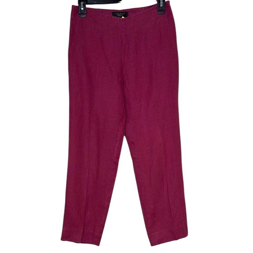 Talbots size 2p Inseam 25.5” PURE IRISH LINEN Magenta Cropped Pants